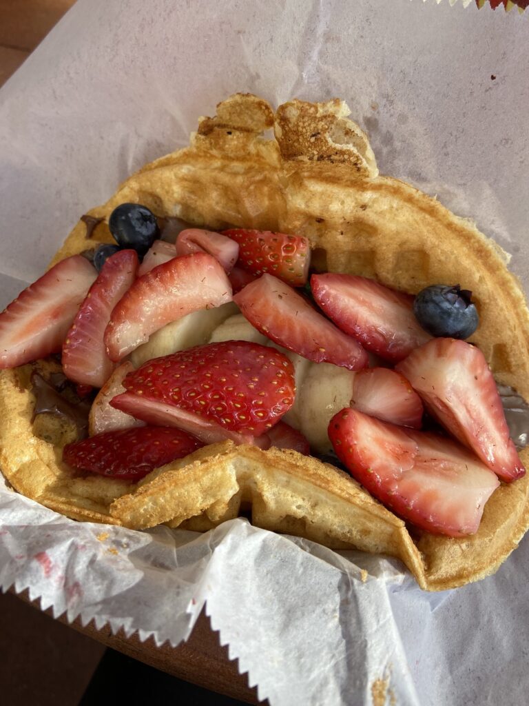 Best Breakfast at Disney World - the fruit waffle sandwich at Sleepy Hollow in Magic Kingdom